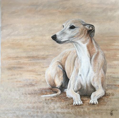 Whippet on the beach by Vicky - Use the 'Create Similar' button to commission an artist to create your own artwork.