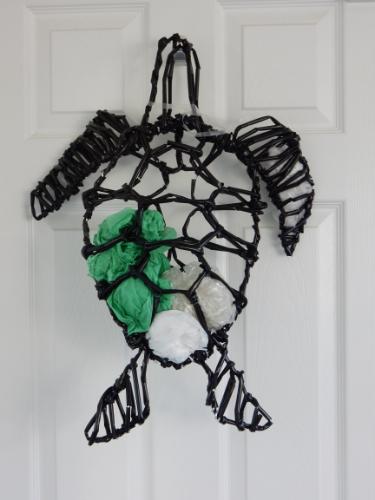 Artwork Turtle sculpted out of recycled plastic