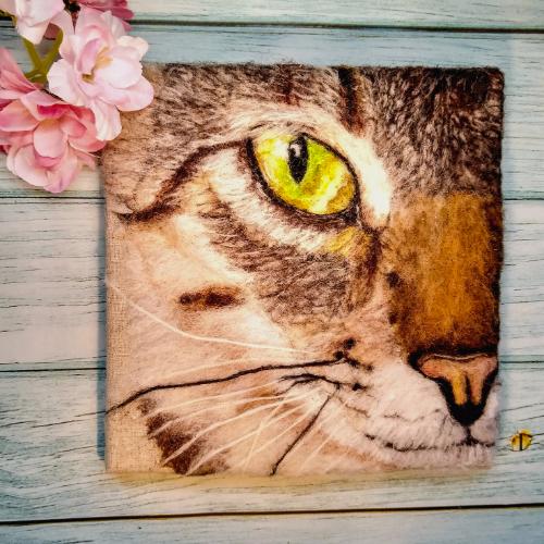 Tabby cat needle felt portrait by KarenP - Use the 'Create Similar' button to commission an artist to create your own artwork.