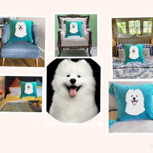 Samoyed Puppy wool art cushion by KarenP - Use the 'Create Similar' button to commission an artist to create your own artwork.