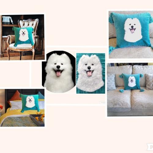 Samoyed Puppy wool art cushion by KarenP - Use the 'Create Similar' button to commission an artist to create your own artwork.