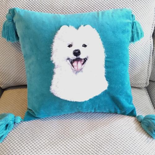 Samoyed Puppy wool art cushion by KarenP - Use the 'Create Similar' button to commission an artist to create your own artwork.