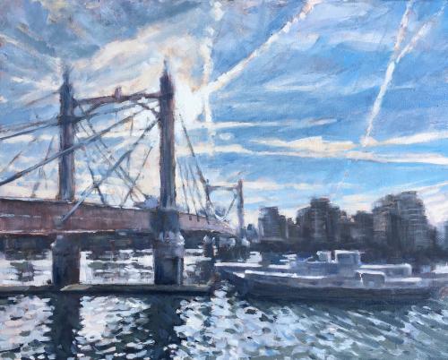 Albert Bridge contre jour by Louise - Use the 'Create Similar' button to commission an artist to create your own artwork.