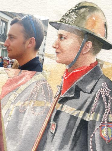 Portrait of young man in ceremonial uniform by SallyGrace - Use the 'Create Similar' button to commission an artist to create your own artwork.
