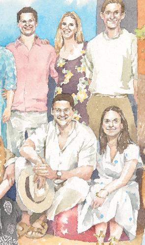 Family portrait in watercolour by SallyGrace - Use the 'Create Similar' button to commission an artist to create your own artwork.